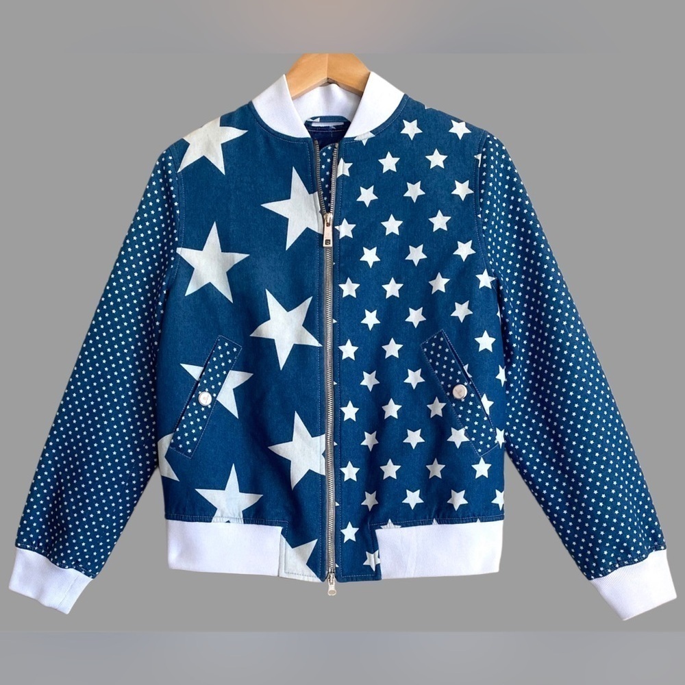 SAMANGE Italy Trendy Festive Casual Full Zip Star Bomber Jacket Sz 42 US S/M NWT